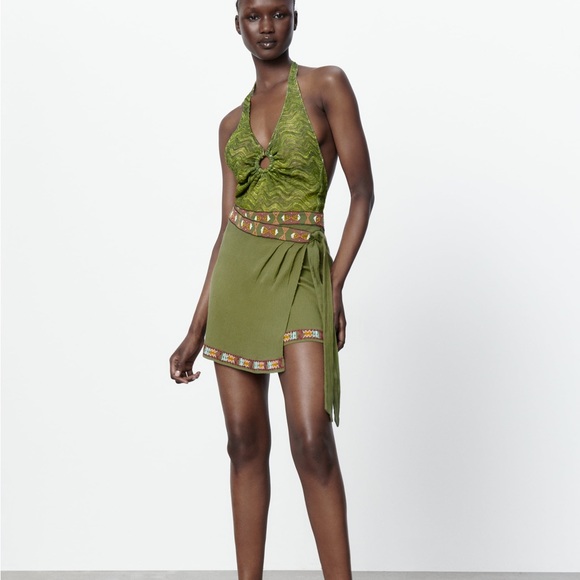 Zara Khaki Beaded Mini Skirt - Picture 2 of 10